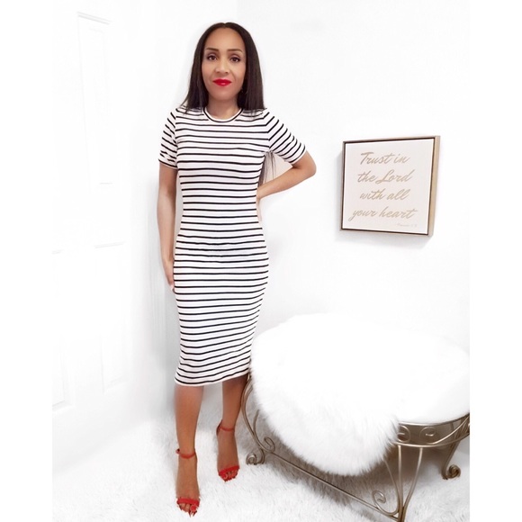 MIMI IVORY BLACK STRIPES DRESS - Picture 3 of 4